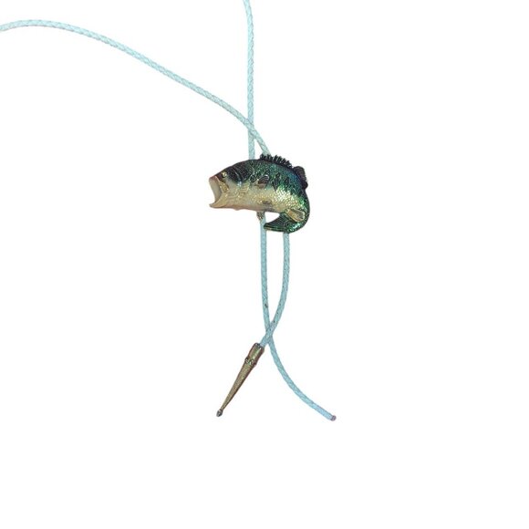 Fish Bolo Tie Vintage Big Mouth Bass Metal Fisherman Angler Unisex Painted - Picture 4 of 6